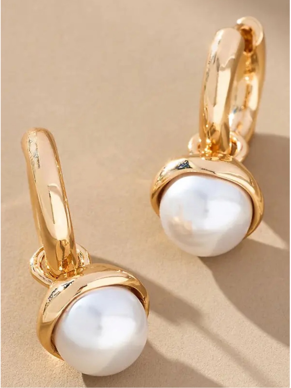 Pearl Drop Huggie Hoop Earrings - Picture 5 of 6